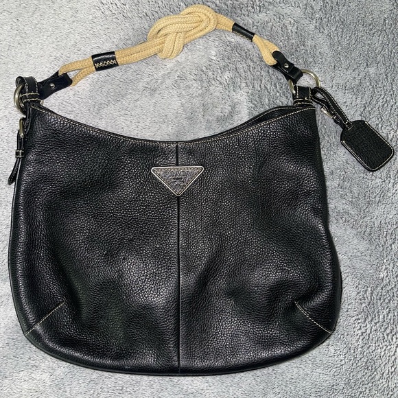 Authentic PRADA Vitello Daino Black Rope Knot Hobo - Picture 4 of 14